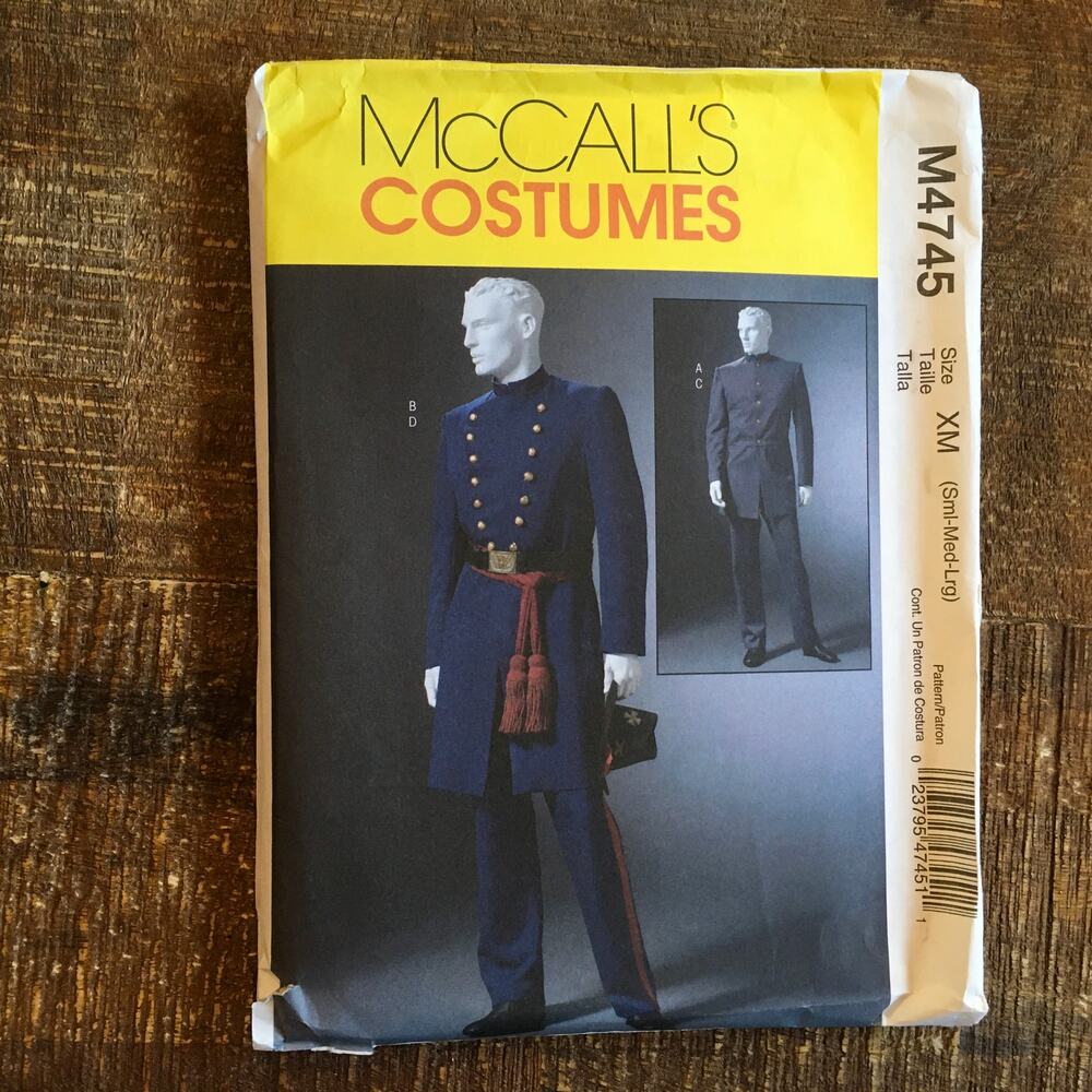 McCalls Sewing Pattern M4745 Mens Civil War GWTW Costume Jacket Trouser UNCUT